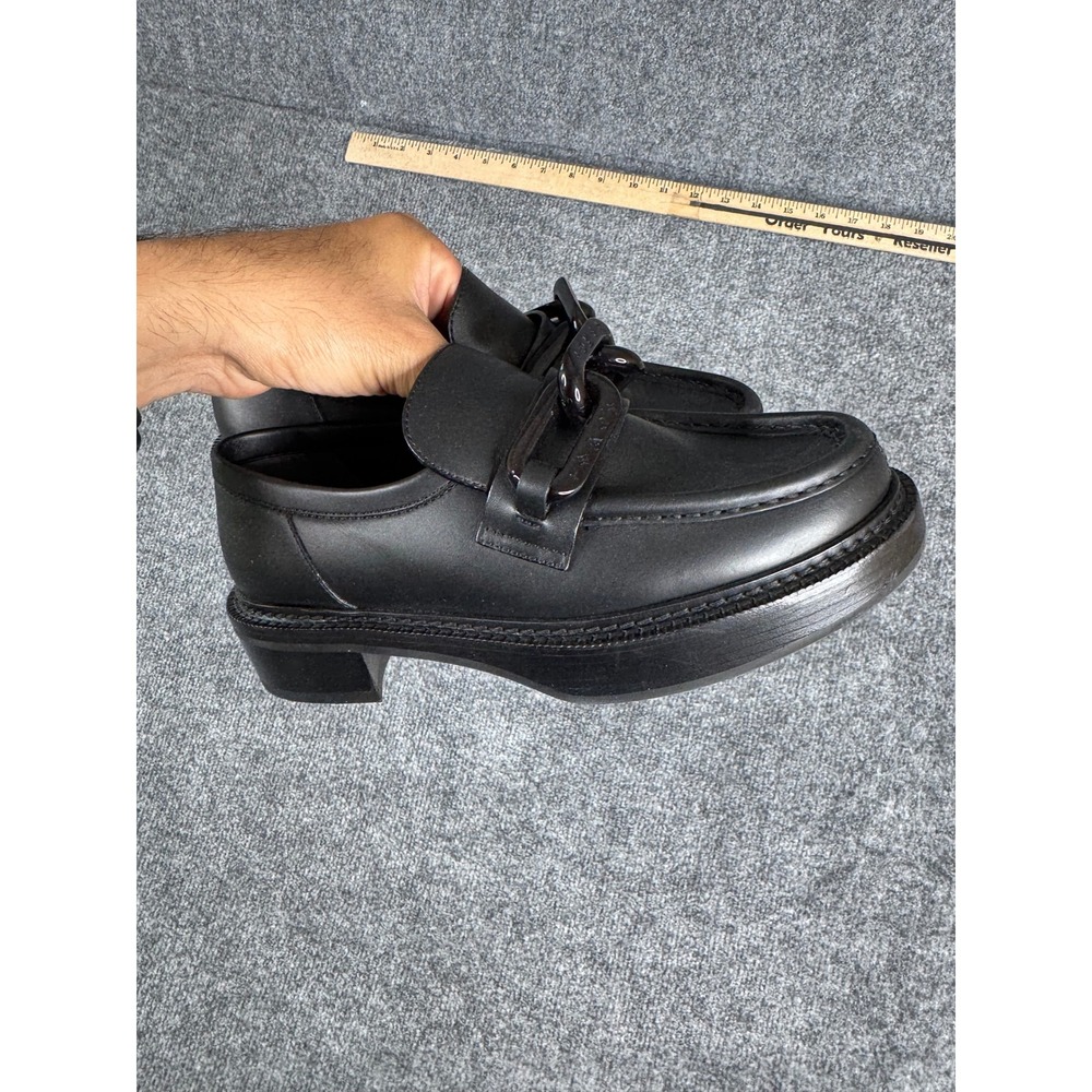 Louis Vuitton Loafers Womens Size 37 Black Leather Academy Chain Platform Italy